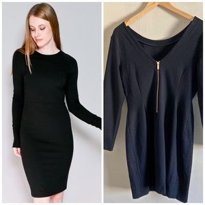 BANANA REPUBLIC black ponte knit fitted long sleeve classic chic dress